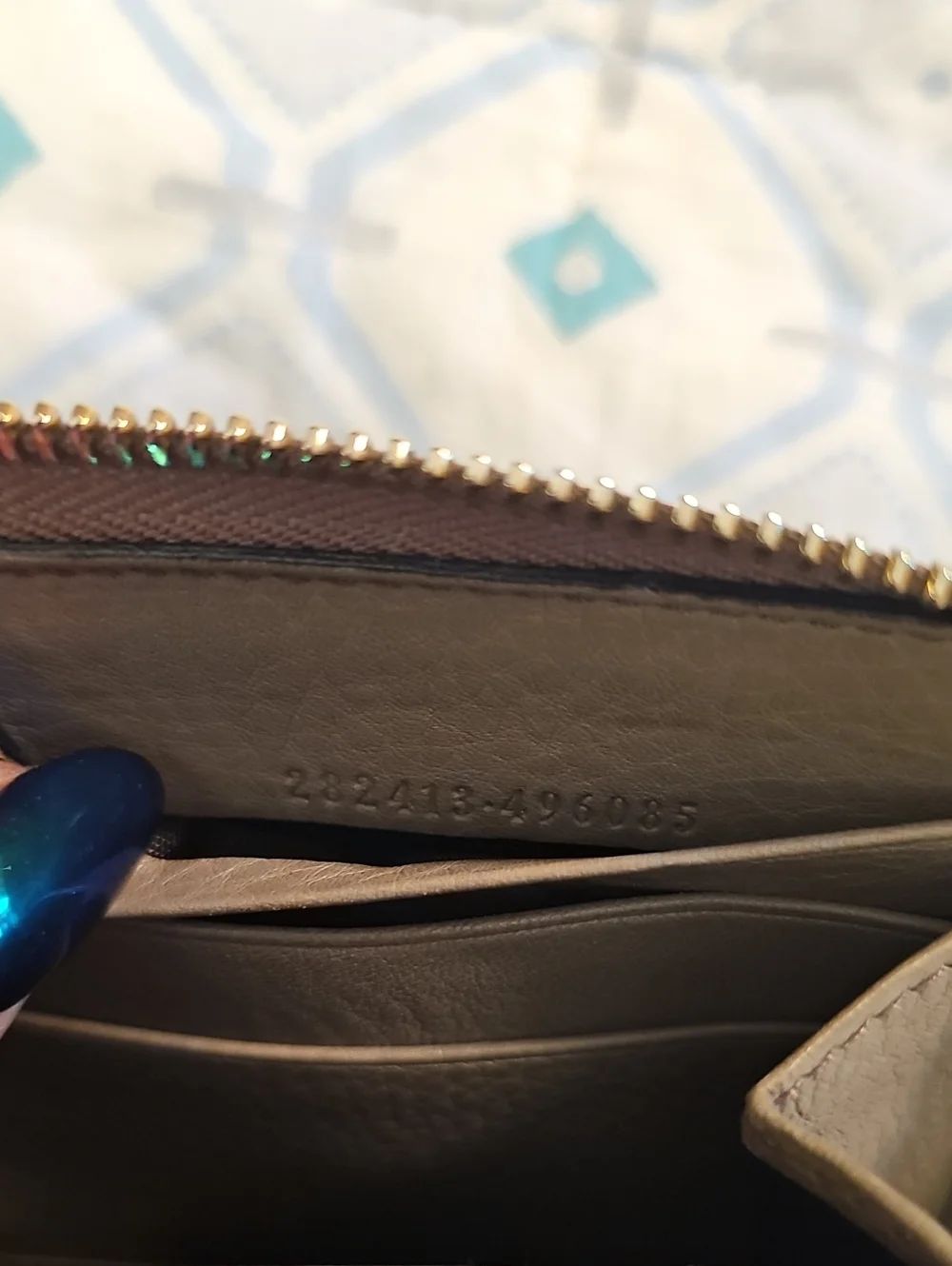 Gucci Taupe Leather Zip-Around Wallet with Tassel